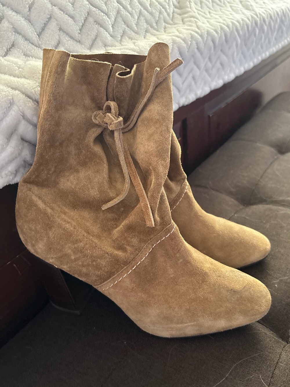 Tory Burch Suede Ankle Booties in Camel Brown